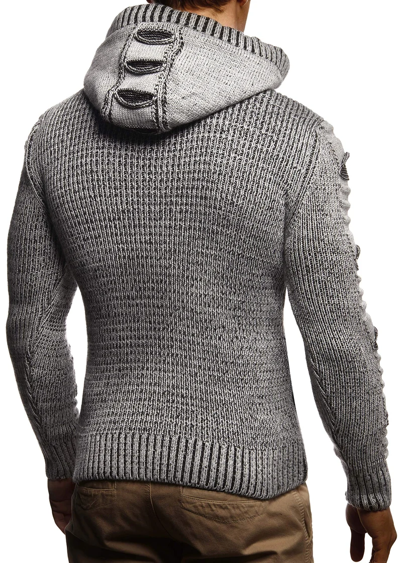 Herren Cardigan mit Hood und Zip, gestrickte Sweat Jacket für Winter und Sommer