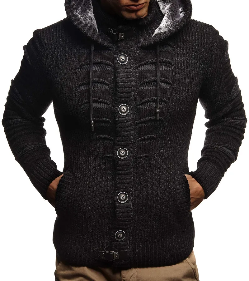 Herren Cardigan mit Hood und Zip, gestrickte Sweat Jacket für Winter und Sommer