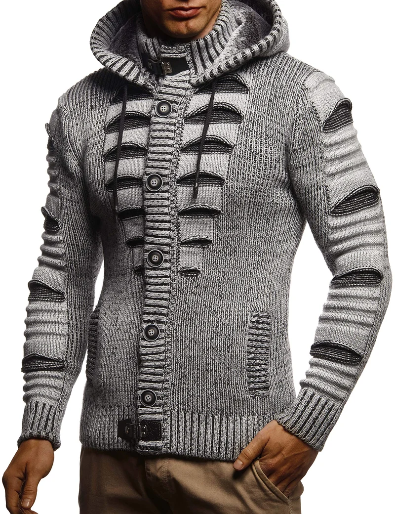 Herren Cardigan mit Hood und Zip, gestrickte Sweat Jacket für Winter und Sommer