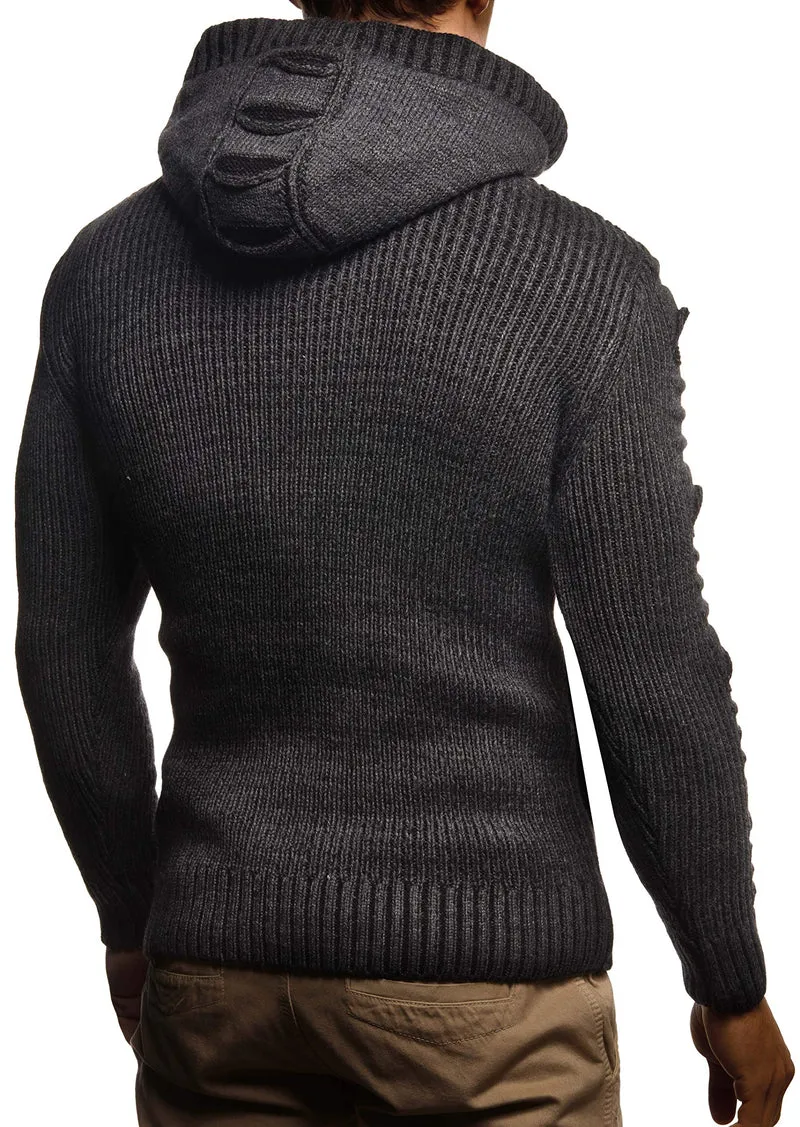 Herren Cardigan mit Hood und Zip, gestrickte Sweat Jacket für Winter und Sommer