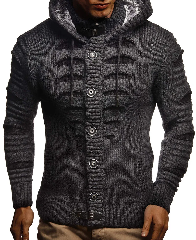 Herren Cardigan mit Hood und Zip, gestrickte Sweat Jacket für Winter und Sommer