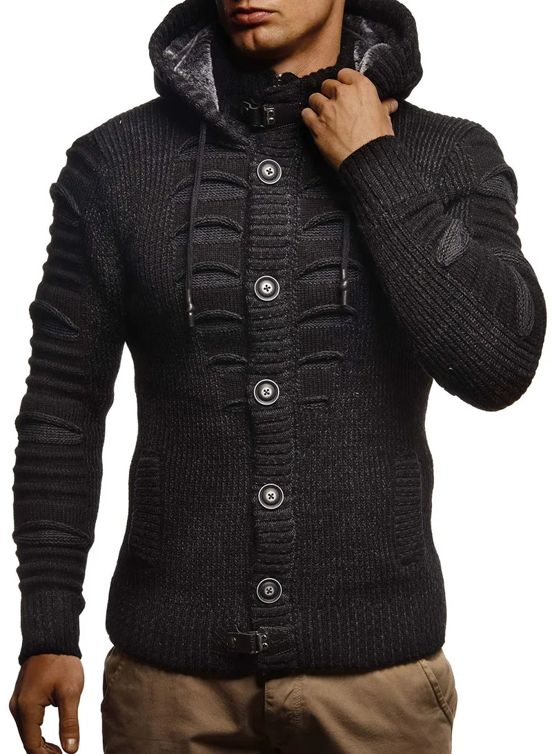 Herren Cardigan mit Hood und Zip, gestrickte Sweat Jacket für Winter und Sommer