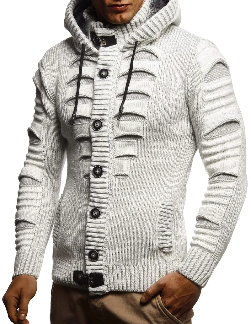Herren Cardigan mit Hood und Zip, gestrickte Sweat Jacket für Winter und Sommer