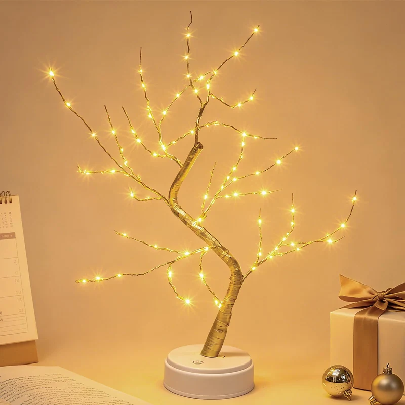 LED Baumbeleuchtung, LED-Lichtbaum, Baumlicht, Warmweiß, Verstellbare Äste, Baumlampe, Dekorativer Baum, Beleuchteter Baumbeleuchtung, Innendekoration, USB/Batteriebetrieben