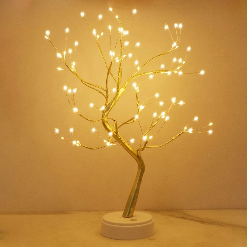 LED Baumbeleuchtung, LED-Lichtbaum, Baumlicht, Warmweiß, Verstellbare Äste, Baumlampe, Dekorativer Baum, Beleuchteter Baumbeleuchtung, Innendekoration, USB/Batteriebetrieben