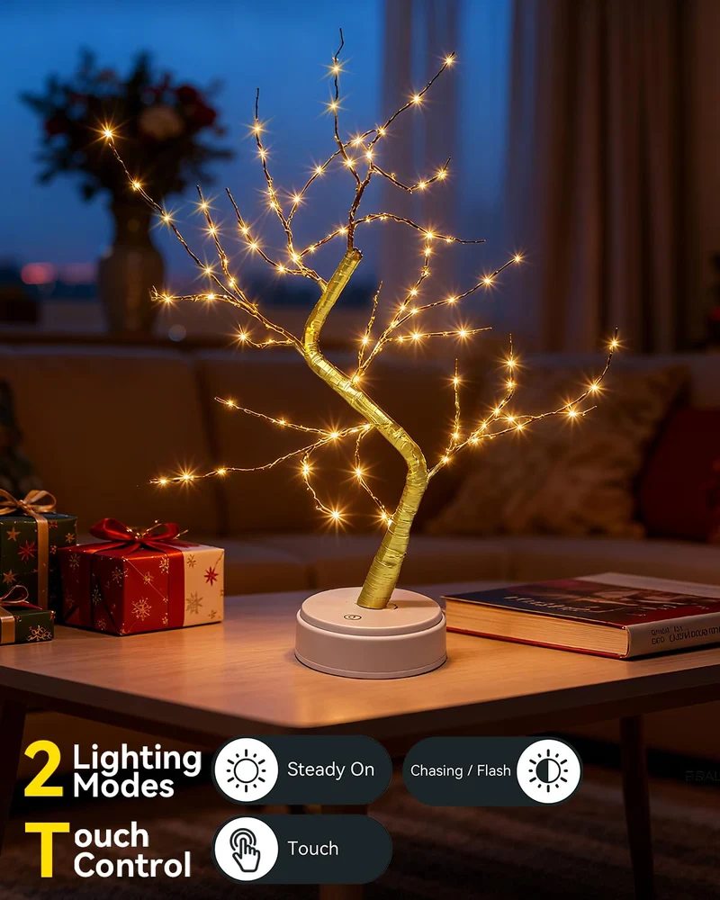 LED Baumbeleuchtung, LED-Lichtbaum, Baumlicht, Warmweiß, Verstellbare Äste, Baumlampe, Dekorativer Baum, Beleuchteter Baumbeleuchtung, Innendekoration, USB/Batteriebetrieben