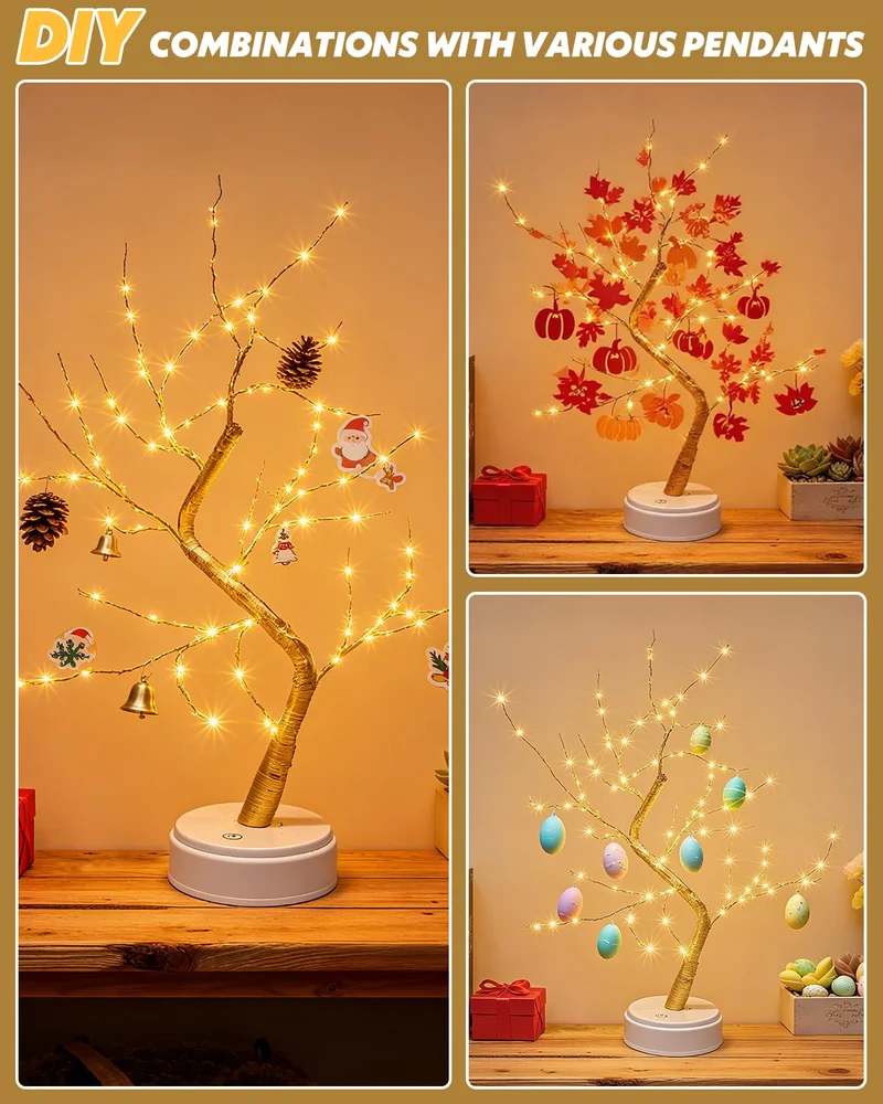 LED Baumbeleuchtung, LED-Lichtbaum, Baumlicht, Warmweiß, Verstellbare Äste, Baumlampe, Dekorativer Baum, Beleuchteter Baumbeleuchtung, Innendekoration, USB/Batteriebetrieben