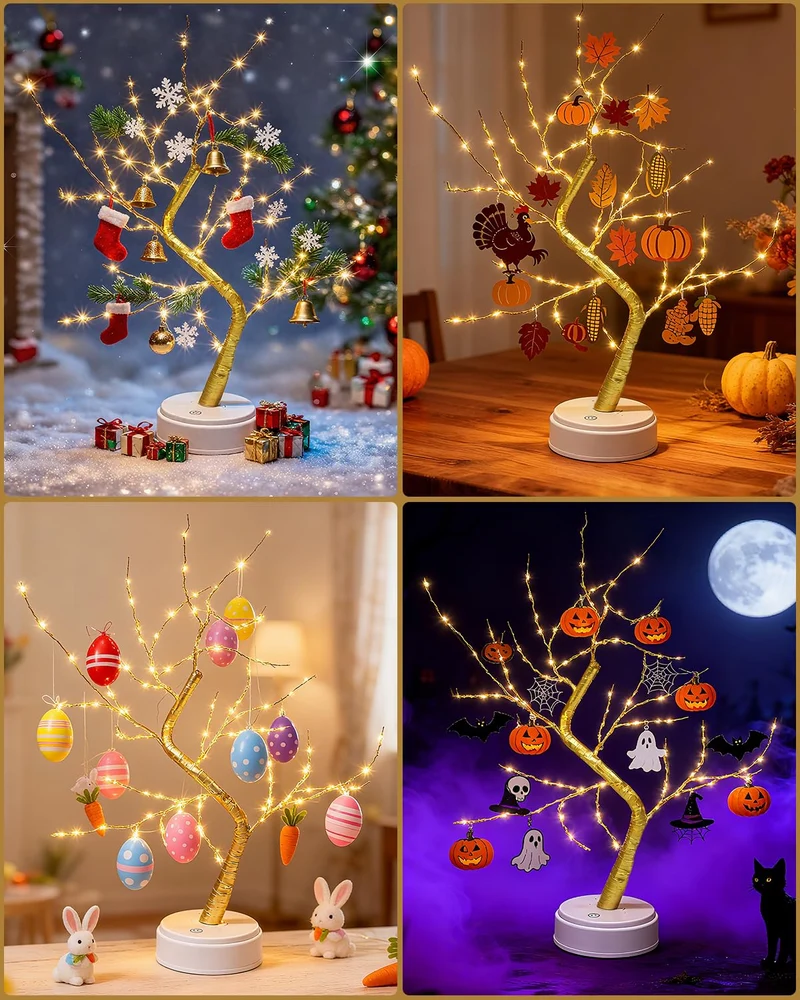 LED Baumbeleuchtung, LED-Lichtbaum, Baumlicht, Warmweiß, Verstellbare Äste, Baumlampe, Dekorativer Baum, Beleuchteter Baumbeleuchtung, Innendekoration, USB/Batteriebetrieben