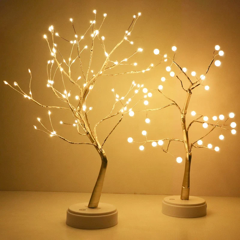 LED Baumbeleuchtung, LED-Lichtbaum, Baumlicht, Warmweiß, Verstellbare Äste, Baumlampe, Dekorativer Baum, Beleuchteter Baumbeleuchtung, Innendekoration, USB/Batteriebetrieben
