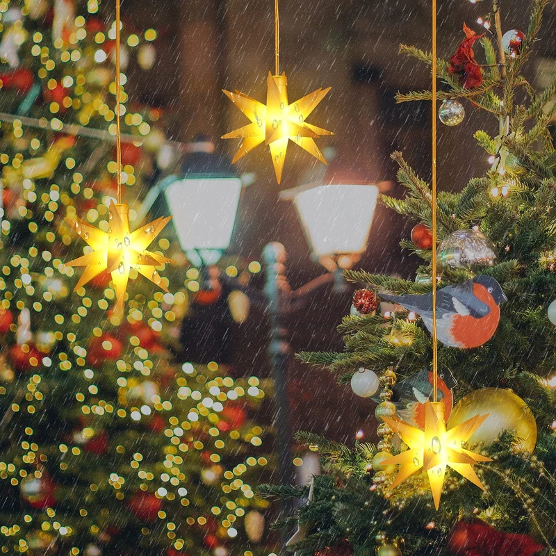 Set von 6 LED Weihnachtsstern beleuchtet Outdoor Indoor LED Star Batterie Weihnachtsdekoration 3D Leuchtender Stern Weihnachtsfenster Weiß