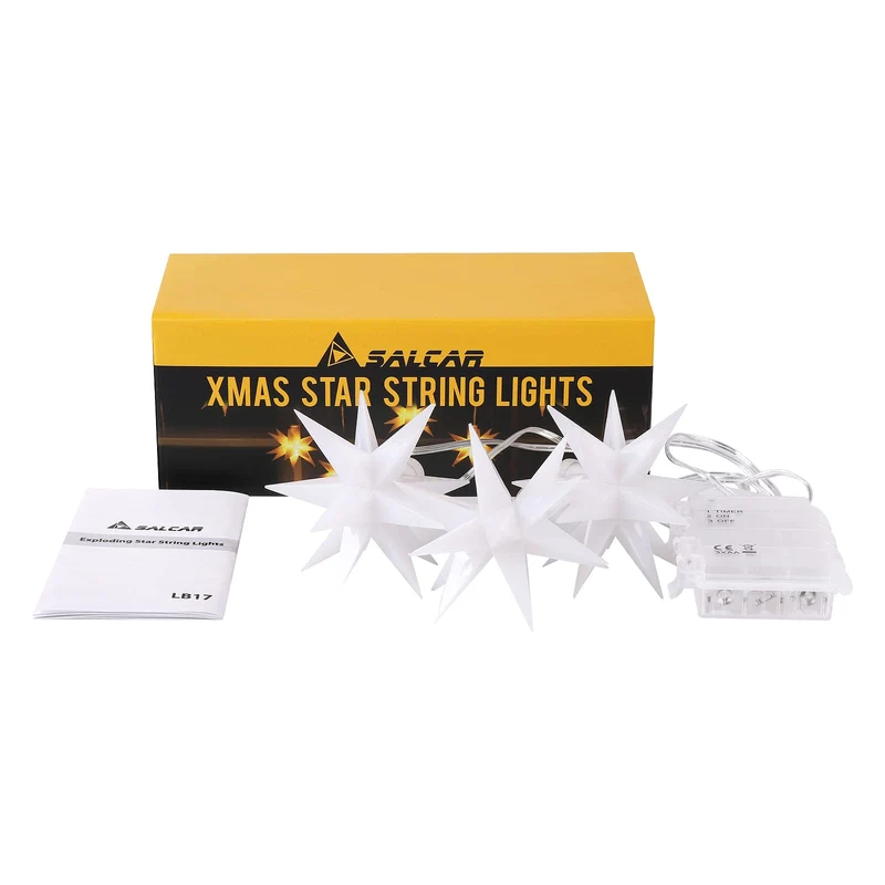 Set von 6 LED Weihnachtsstern beleuchtet Outdoor Indoor LED Star Batterie Weihnachtsdekoration 3D Leuchtender Stern Weihnachtsfenster Weiß