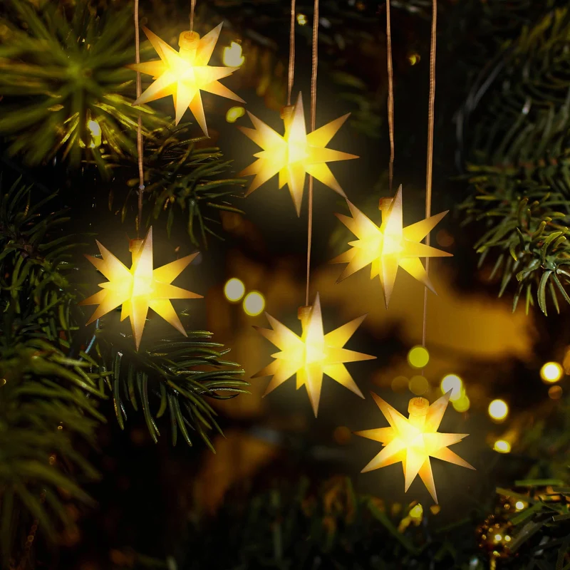Set von 6 LED Weihnachtsstern beleuchtet Outdoor Indoor LED Star Batterie Weihnachtsdekoration 3D Leuchtender Stern Weihnachtsfenster Weiß