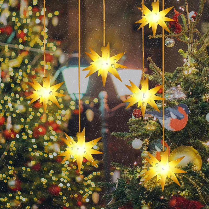 Set von 6 LED Weihnachtsstern beleuchtet Outdoor Indoor LED Star Batterie Weihnachtsdekoration 3D Leuchtender Stern Weihnachtsfenster Weiß