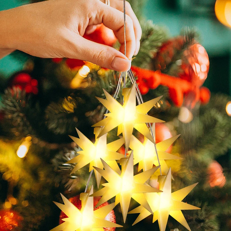 Set von 6 LED Weihnachtsstern beleuchtet Outdoor Indoor LED Star Batterie Weihnachtsdekoration 3D Leuchtender Stern Weihnachtsfenster Weiß