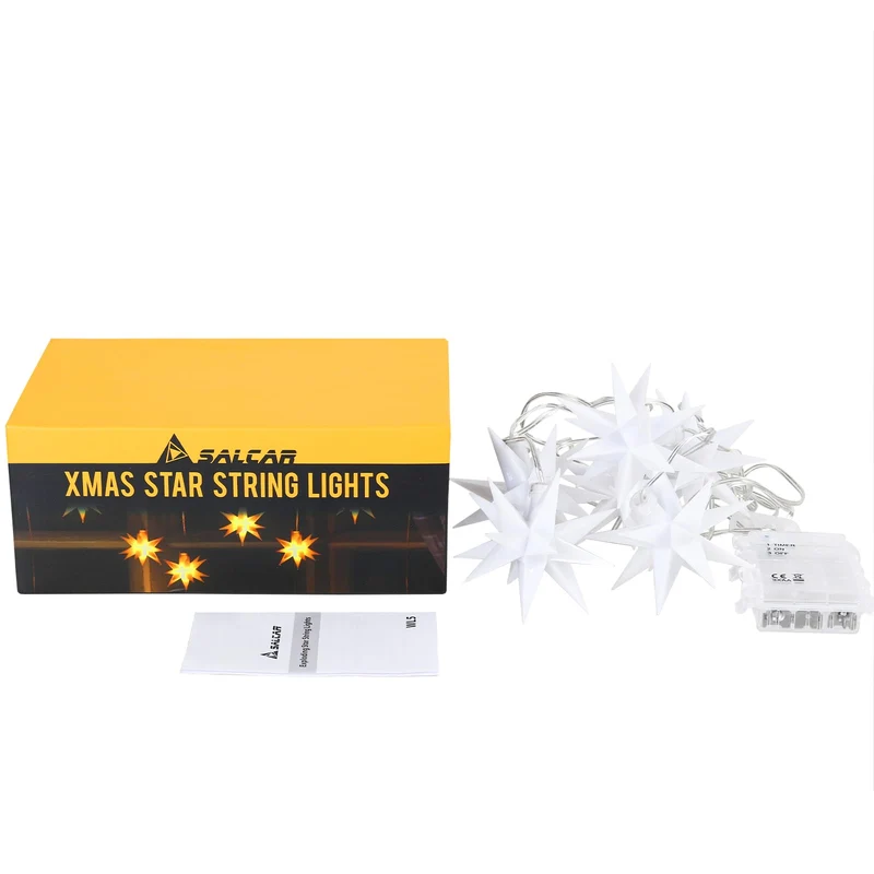 Set von 6 LED Weihnachtsstern beleuchtet Outdoor Indoor LED Star Batterie Weihnachtsdekoration 3D Leuchtender Stern Weihnachtsfenster Weiß