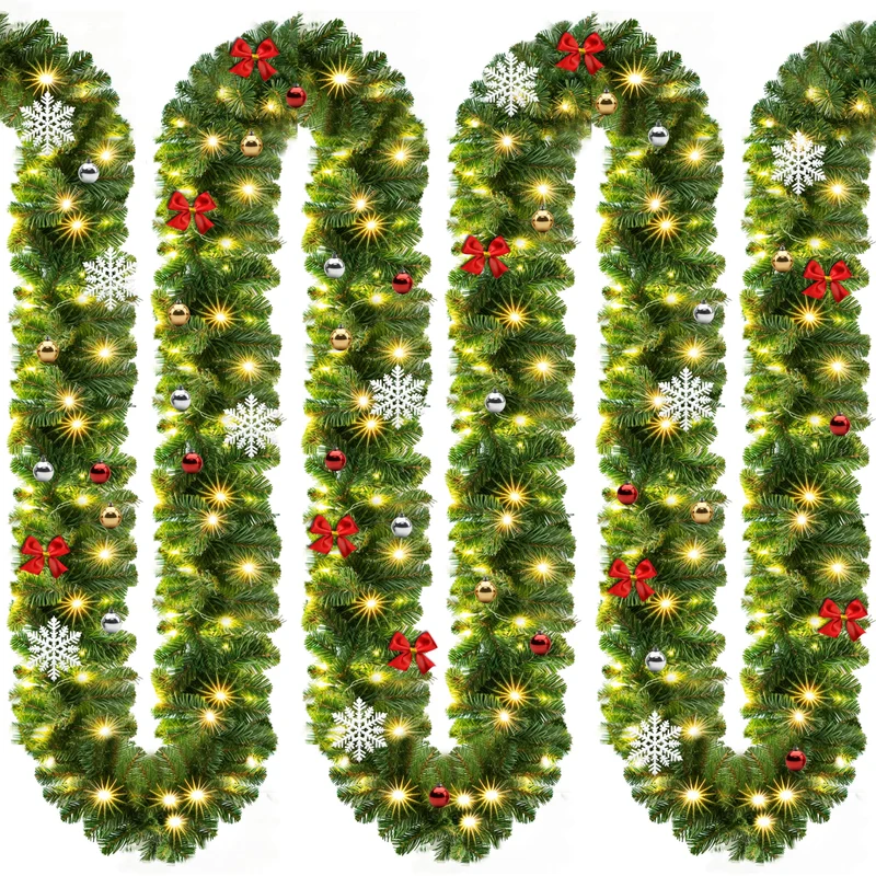 Weihnachtsgirlande mit Beleuchtungsdekoration, 80 LEDs Beleuchtetes Innen- und Außengrün Weihnachtsdekoration, Weihnachtsgirlande, Tannengirlande - Warmes Weiß