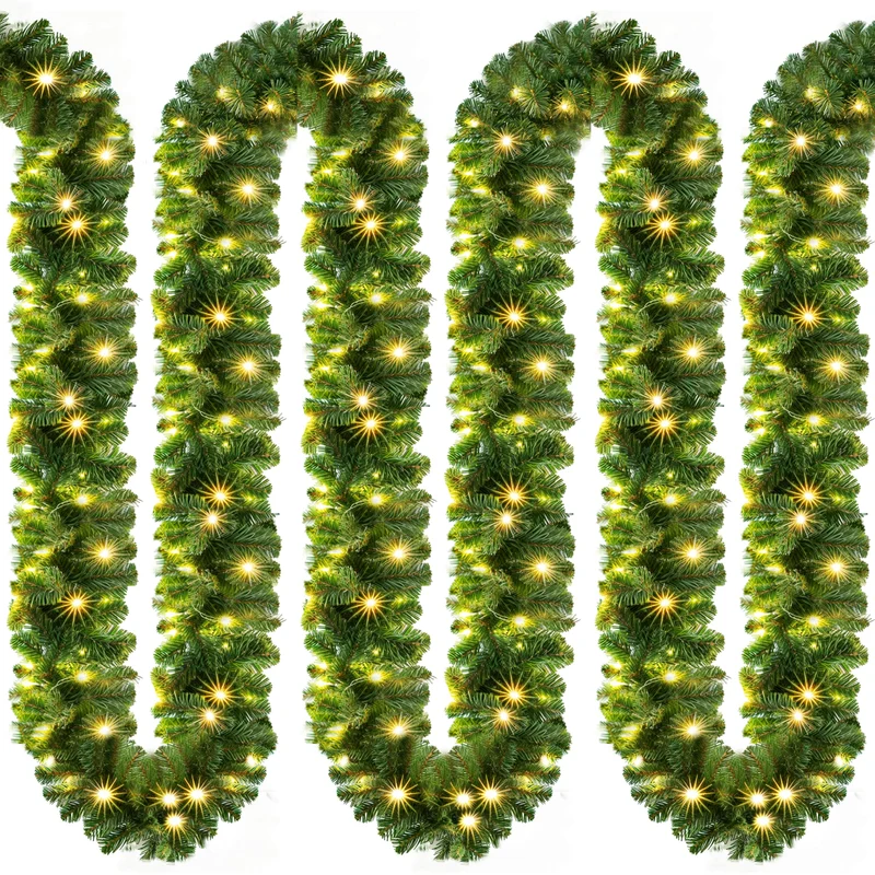 Weihnachtsgirlande mit Beleuchtungsdekoration, 80 LEDs Beleuchtetes Innen- und Außengrün Weihnachtsdekoration, Weihnachtsgirlande, Tannengirlande - Warmes Weiß