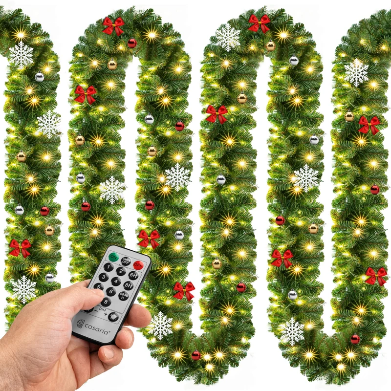Weihnachtsgirlande mit Beleuchtungsdekoration, 80 LEDs Beleuchtetes Innen- und Außengrün Weihnachtsdekoration, Weihnachtsgirlande, Tannengirlande - Warmes Weiß