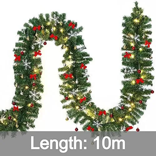 Weihnachtsgirlande mit Beleuchtungsdekoration, 80 LEDs Beleuchtetes Innen- und Außengrün Weihnachtsdekoration, Weihnachtsgirlande, Tannengirlande - Warmes Weiß