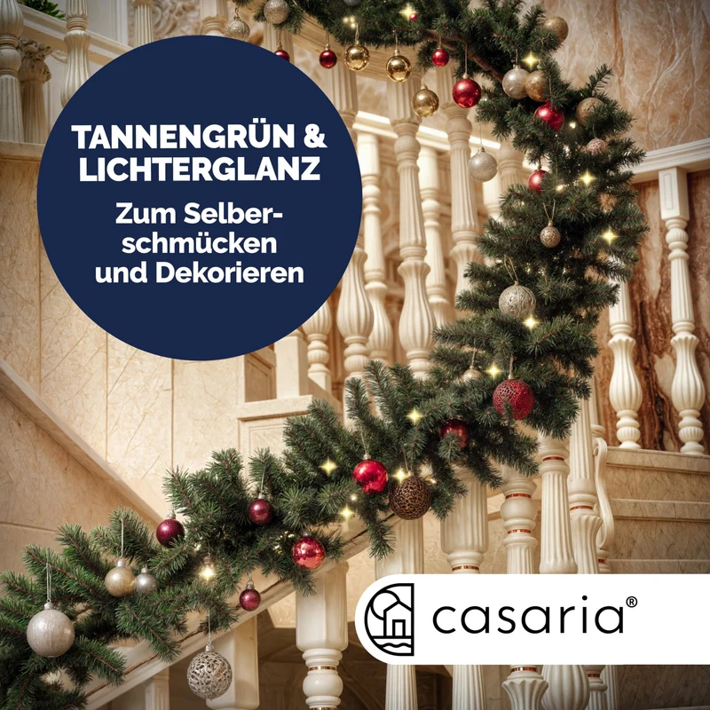 Weihnachtsgirlande mit Beleuchtungsdekoration, 80 LEDs Beleuchtetes Innen- und Außengrün Weihnachtsdekoration, Weihnachtsgirlande, Tannengirlande - Warmes Weiß