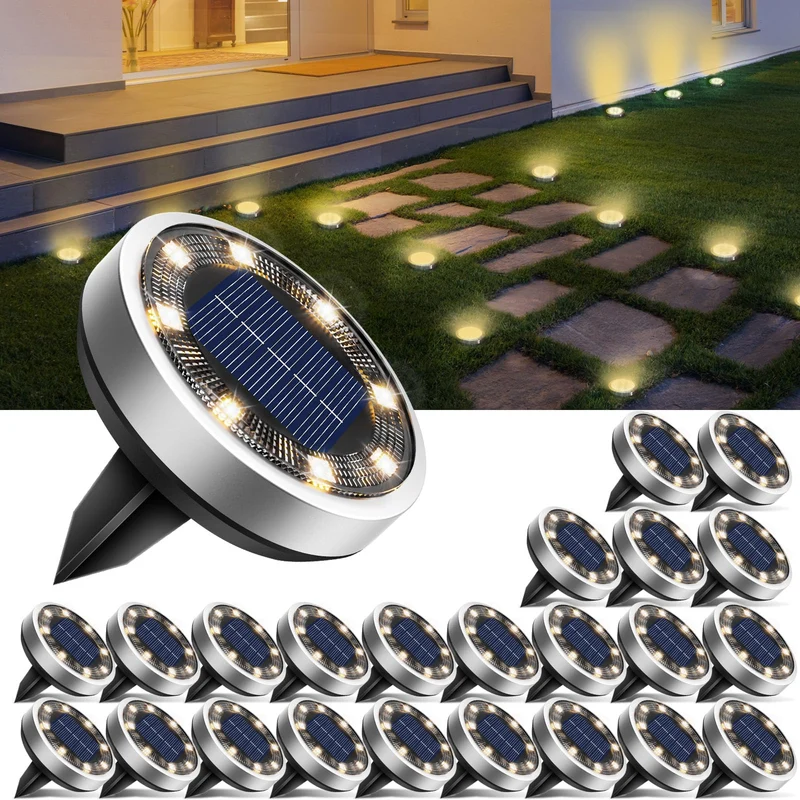 Solar Bodenleuchten Aussen, 8 LED Gartenbeleuchtung Solar Wasserdicht Boden Solarleuchten, Solarlampen für Außen Garten Rasen Auffahrt Gehweg