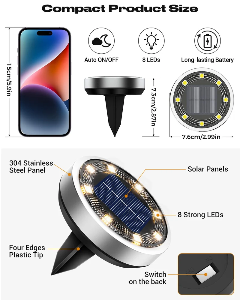 Solar Bodenleuchten Aussen, 8 LED Gartenbeleuchtung Solar Wasserdicht Boden Solarleuchten, Solarlampen für Außen Garten Rasen Auffahrt Gehweg