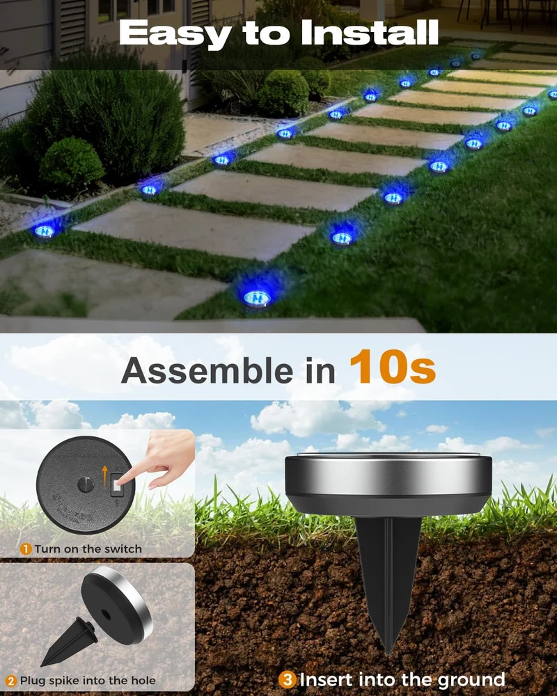 Solar Bodenleuchten Aussen, 8 LED Gartenbeleuchtung Solar Wasserdicht Boden Solarleuchten, Solarlampen für Außen Garten Rasen Auffahrt Gehweg