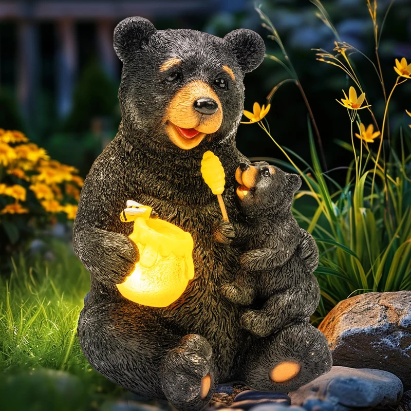 Solar Statuen Gartendeko, Bär Mutter und Bär Kind umarmen Sich, Geburtstagsgeschenk für Frauen, Geschenke für Mama, Wetterfest Gartendeko für Terrasse, draußen, Hof