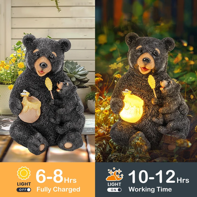 Solar Statuen Gartendeko, Bär Mutter und Bär Kind umarmen Sich, Geburtstagsgeschenk für Frauen, Geschenke für Mama, Wetterfest Gartendeko für Terrasse, draußen, Hof