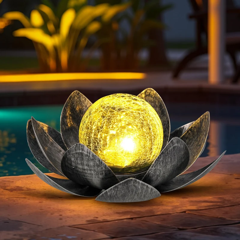 Solarlampen für Außen, Lotus Garten Deko Licht, LED Solarleuchten für Aussen, Wasserdicht Gartenleuchten Solar, Metal, für Terrasse, Garten, Gras, Balkon