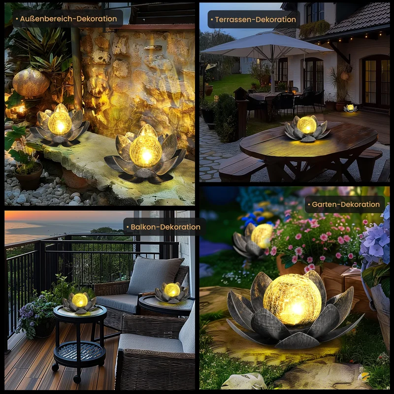 Solarlampen für Außen, Lotus Garten Deko Licht, LED Solarleuchten für Aussen, Wasserdicht Gartenleuchten Solar, Metal, für Terrasse, Garten, Gras, Balkon