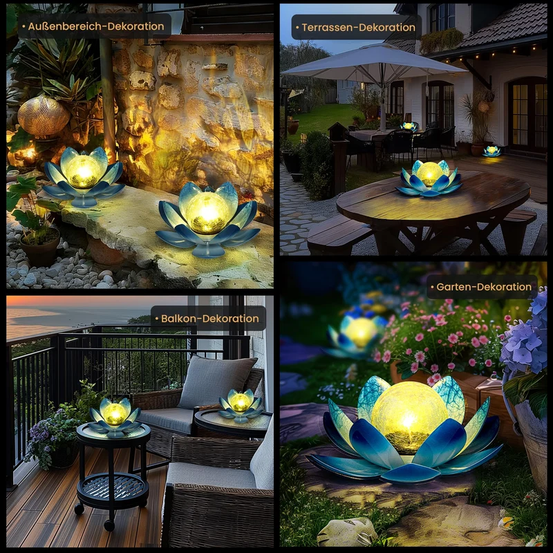 Solarlampen für Außen, Lotus Garten Deko Licht, LED Solarleuchten für Aussen, Wasserdicht Gartenleuchten Solar, Metal, für Terrasse, Garten, Gras, Balkon