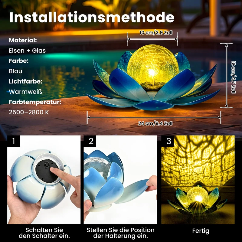Solarlampen für Außen, Lotus Garten Deko Licht, LED Solarleuchten für Aussen, Wasserdicht Gartenleuchten Solar, Metal, für Terrasse, Garten, Gras, Balkon