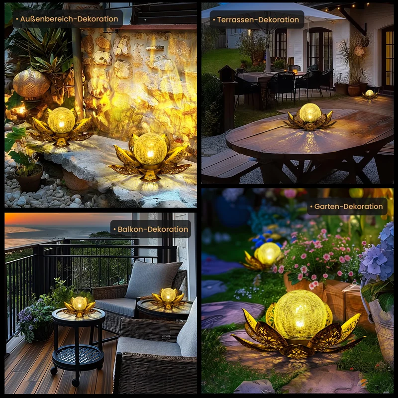 Solarlampen für Außen, Lotus Garten Deko Licht, LED Solarleuchten für Aussen, Wasserdicht Gartenleuchten Solar, Metal, für Terrasse, Garten, Gras, Balkon