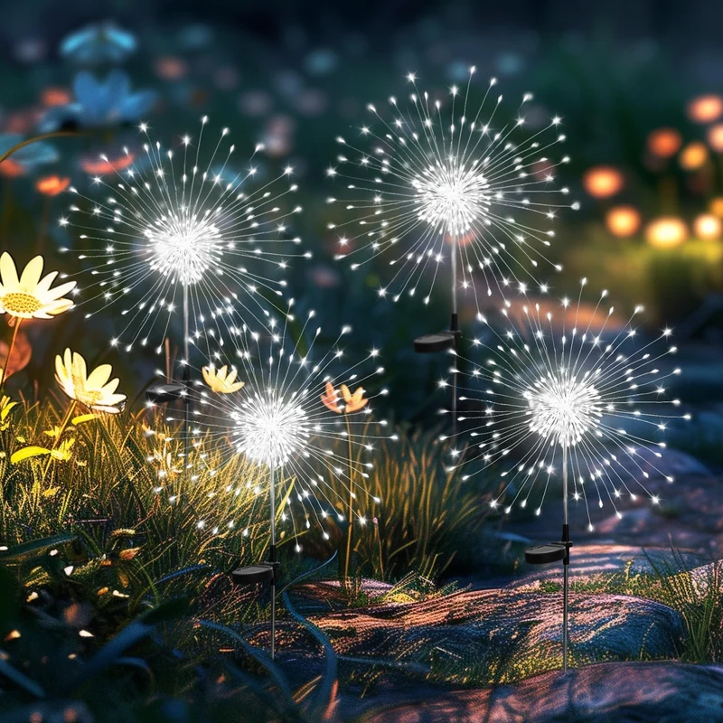 Gartendeko Solarleuchten für Außen,4 Stück 120 LED Feuerwerk Solarleuchten, Wetterfest Pusteblume Solarlampen für Balkon Terrasse Blumenkästen Hof Deko