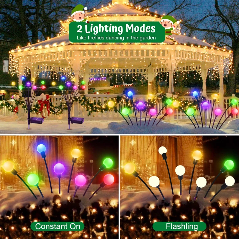 Solarlampen für Außen Garten 4 Stück, 32LED Superhelle 2 Lichtmodi Glühwürmchen Solarleuchten für Außen mit Warmweißem Licht IP65 Wasserdicht Schwingende Garten-Deko für Pathway Yard