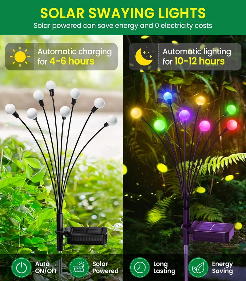 Solarlampen für Außen Garten 4 Stück, 32LED Superhelle 2 Lichtmodi Glühwürmchen Solarleuchten für Außen mit Warmweißem Licht IP65 Wasserdicht Schwingende Garten-Deko für Pathway Yard