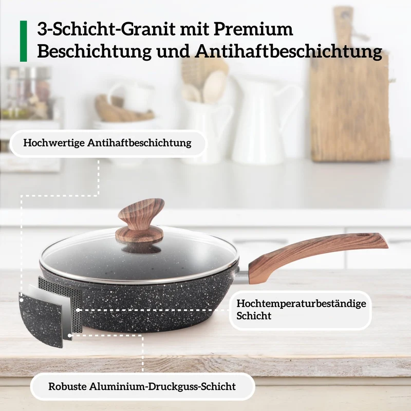 Induktions-Kochgeschirrset mit Glasbeton und Granitbeschichtung einschließlich Pfannen und Töpfen / NEU & Originalverpackt!