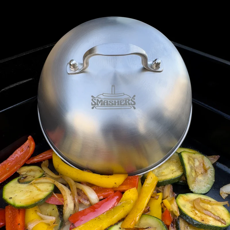 Smash Burger Set – Burger Smasher Set mit Burgerpresse, Grillspachtel, Pfannenwender & Burgerglocke - Inkl. E-Book mit Smash Burger Rezepten & Burgerpapier (6-TLG.)