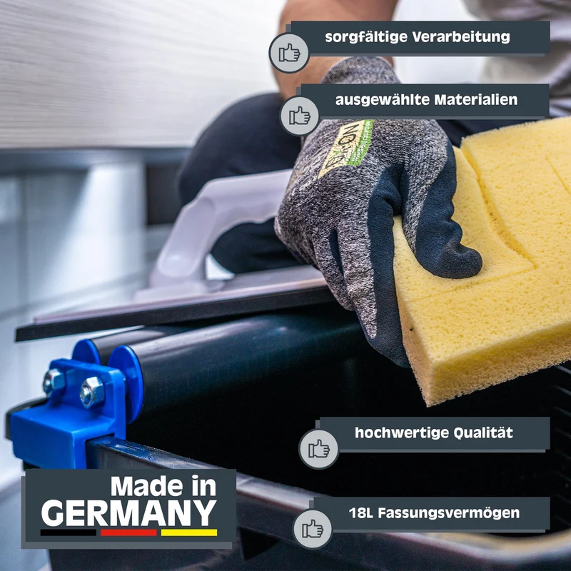 Fliesenwaschset - 12 Liter Kunststoff Eimer, Doppelrollenaufsatz, Fliesenwaschbrett und Verfugbrett