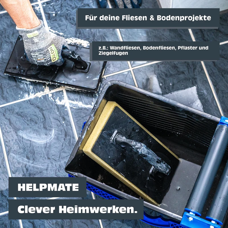 Fliesenwaschset - 12 Liter Kunststoff Eimer, Doppelrollenaufsatz, Fliesenwaschbrett und Verfugbrett