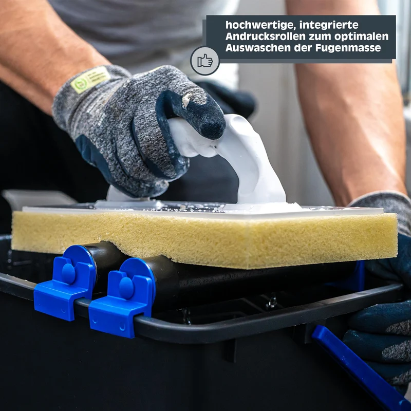 Fliesenwaschset - 12 Liter Kunststoff Eimer, Doppelrollenaufsatz, Fliesenwaschbrett und Verfugbrett