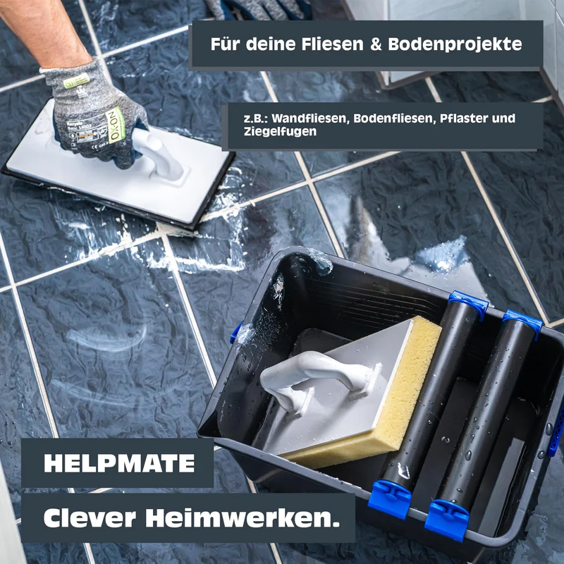 Fliesenwaschset - 12 Liter Kunststoff Eimer, Doppelrollenaufsatz, Fliesenwaschbrett und Verfugbrett