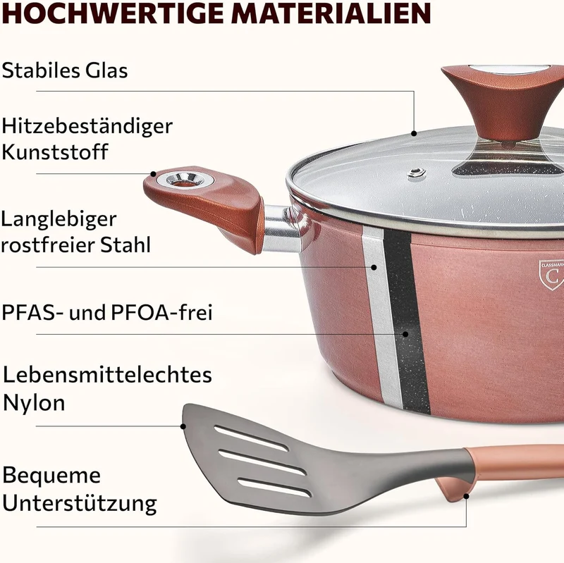 Topfset 15-teilig mit Antihaftbeschichtung - Kochtopf Set mit Deckel - Induktions Töpfe Set - Töpfe & Pfannen Set für Alle Herdarten - Kochgeschirr für Gasherd & Ceranfeld