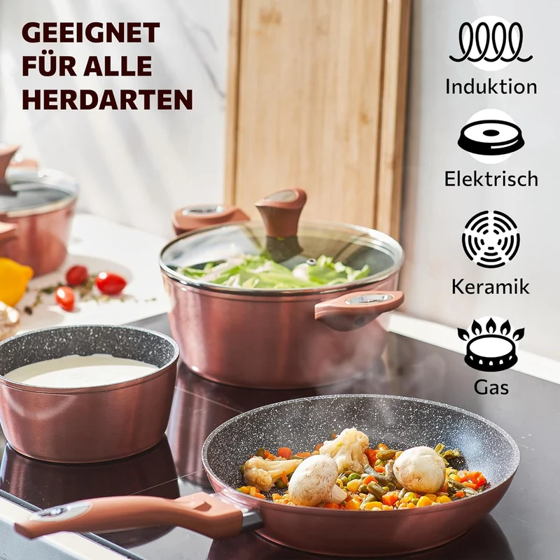 Topfset 15-teilig mit Antihaftbeschichtung - Kochtopf Set mit Deckel - Induktions Töpfe Set - Töpfe & Pfannen Set für Alle Herdarten - Kochgeschirr für Gasherd & Ceranfeld