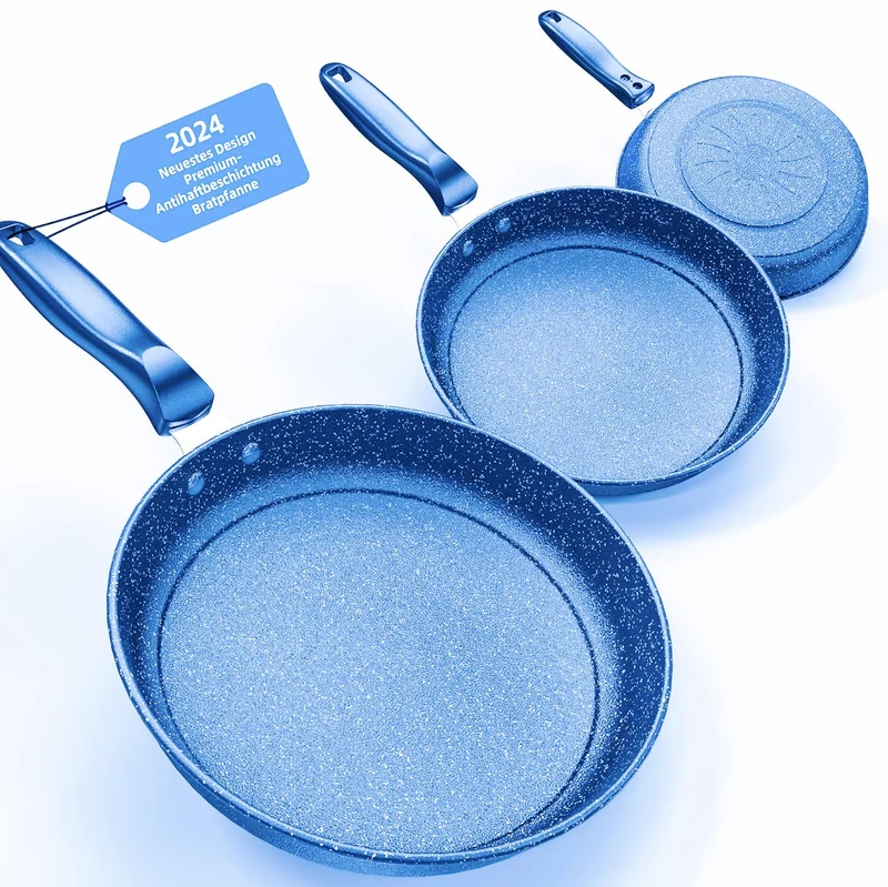 3-teiliges Bratpfannenset, 26 cm + 28 cm + 30 cm Bratpfanne, 3-teiliges Set zum Kochen, professionelle Bratpfannen mit nicht klebriger Beschichtung und kühler Griff, PFAS-frei, spülmaschinenfest (XM5)