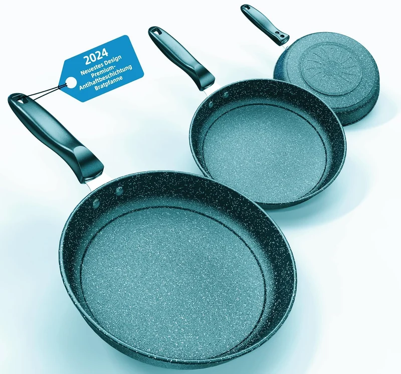 3-teiliges Bratpfannenset, 26 cm + 28 cm + 30 cm Bratpfanne, 3-teiliges Set zum Kochen, professionelle Bratpfannen mit nicht klebriger Beschichtung und kühler Griff, PFAS-frei, spülmaschinenfest (XM5)
