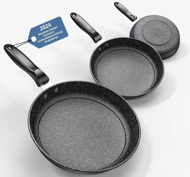 3-teiliges Bratpfannenset, 26 cm + 28 cm + 30 cm Bratpfanne, 3-teiliges Set zum Kochen, professionelle Bratpfannen mit nicht klebriger Beschichtung und kühler Griff, PFAS-frei, spülmaschinenfest (XM5)