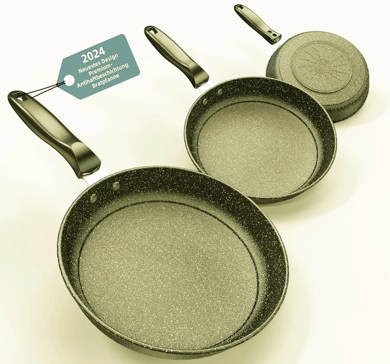 3-teiliges Bratpfannenset, 26 cm + 28 cm + 30 cm Bratpfanne, 3-teiliges Set zum Kochen, professionelle Bratpfannen mit nicht klebriger Beschichtung und kühler Griff, PFAS-frei, spülmaschinenfest (XM5)