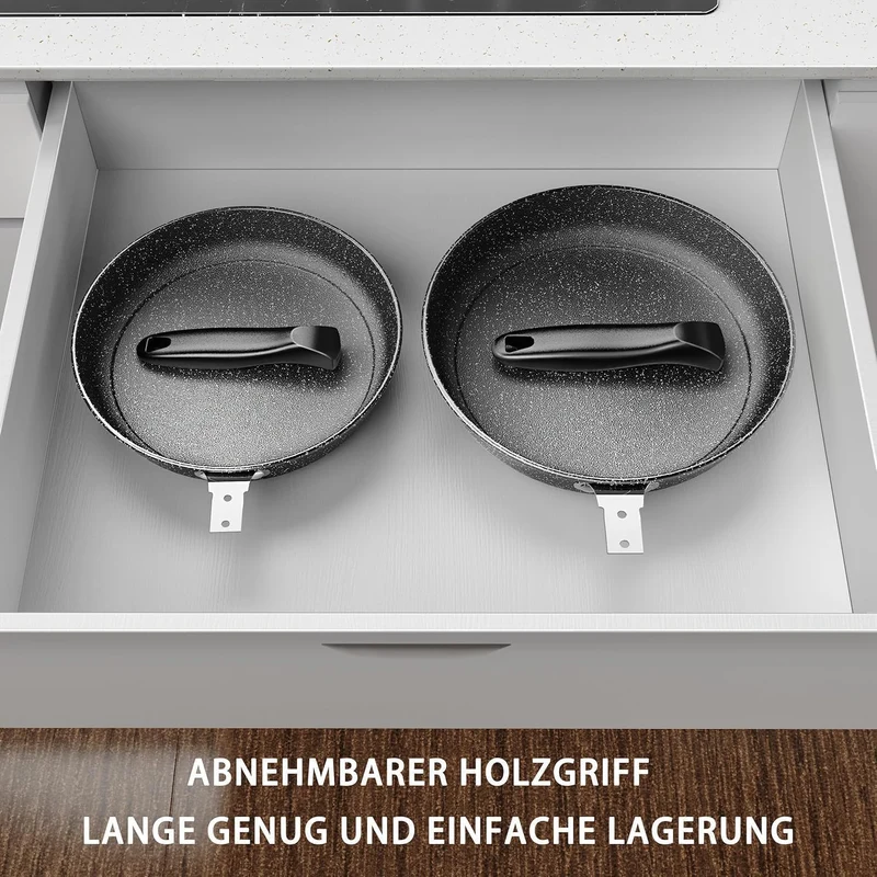 3-teiliges Bratpfannenset, 26 cm + 28 cm + 30 cm Bratpfanne, 3-teiliges Set zum Kochen, professionelle Bratpfannen mit nicht klebriger Beschichtung und kühler Griff, PFAS-frei, spülmaschinenfest (XM5)